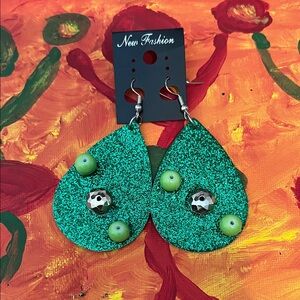 Green Glitter Teardrop Earrings